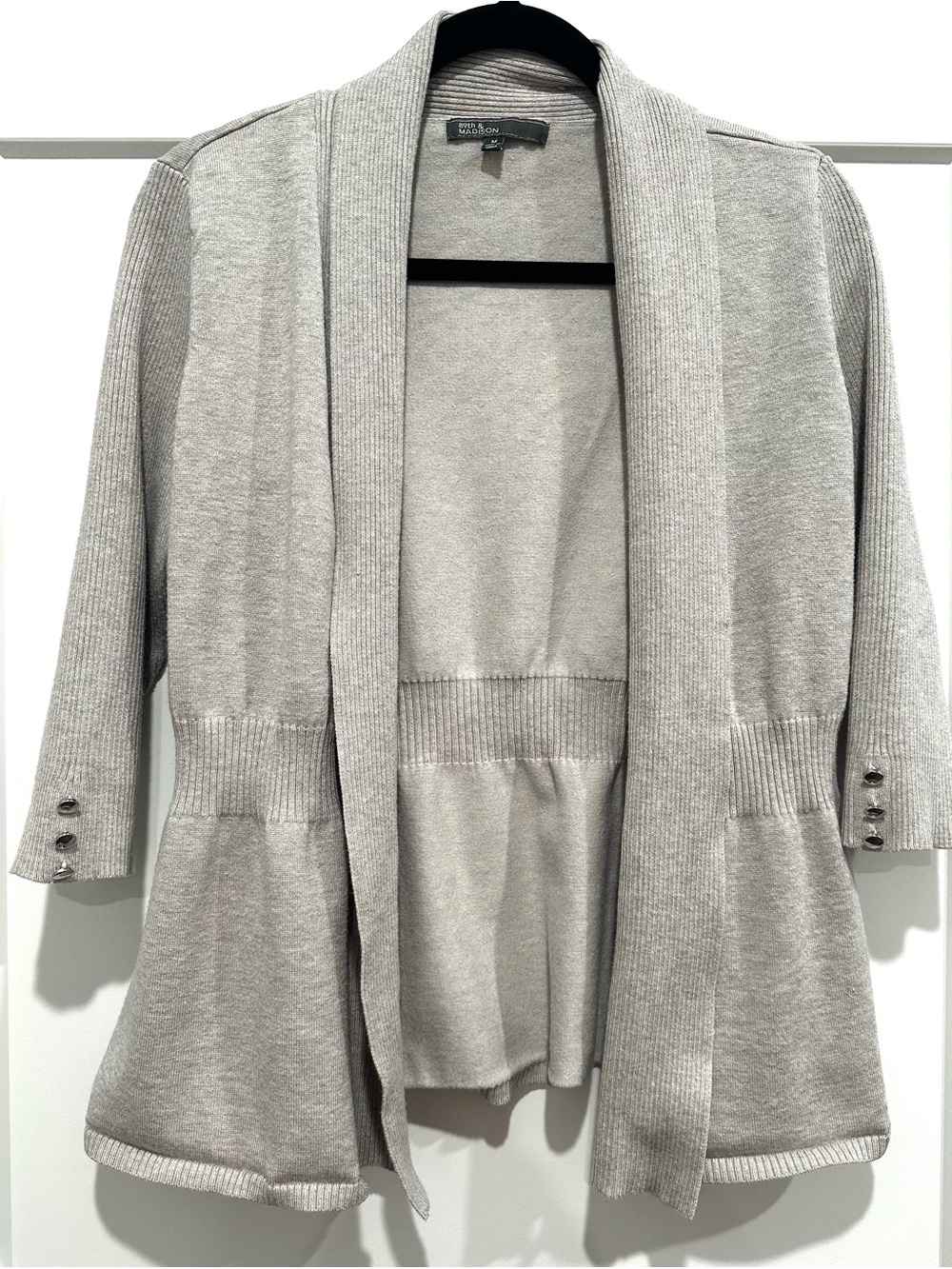 89th & Madison Light Gray Open-Front Shawl Collar Cardigan